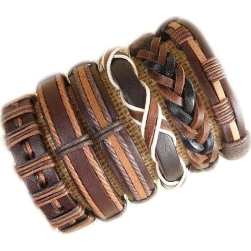 Wholesale 6Pcs hand-woven Fashion Jewelry Wrap multilayer Leather Braided Rope Wristband men bracelets & bangles for women-H81
