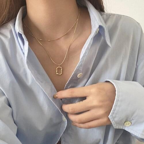 Simple Geometric Irregular Square Pendant Necklace for Women Multi-layer Hip Hop Style Clavicle Chain Necklace Korean Style