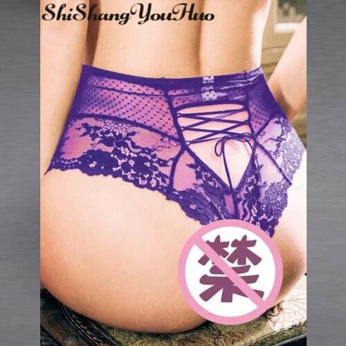 Shishangyouhuo Womens Sexy Panties Briefs Retro High Waist Lace Lingerie Sexual Underwear Big Plus Size XXXL Underpants P5152