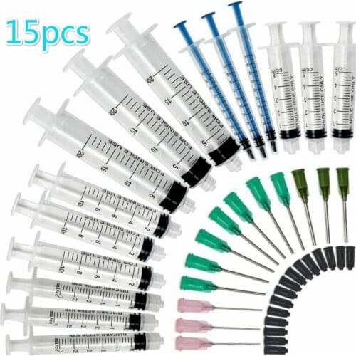 15 Pack New 20ml 10ml 5ml 3ml 1ml Syringes Blunt Tip Syringe Glue Syringe For Oil Or Glue Applicator