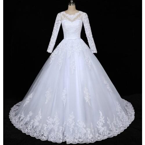 Vestido De Noiva 2020 Plus Size Wedding Dresses Long Sleeve Applique Lace High-Neck Puffy Ball Gown Bridal Dress Robe De Mariee