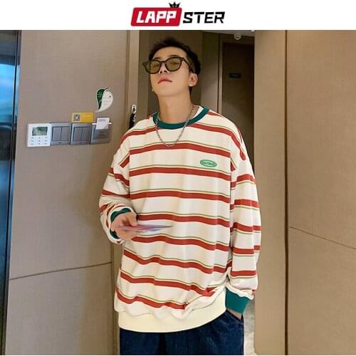 LAPPSTER Men Striped Streetwear Harajuku Hoodies 2021 Mens Y2k Oversized Graphic Hoodie Male Korean Fashion Vintage Sweatshirts
