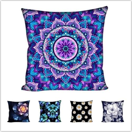 Tropical Plants Flower Pattern Polyester Pillow Cover Mandala Square Pillow Case Cushion Cover Living Room Decorate 45*45CM