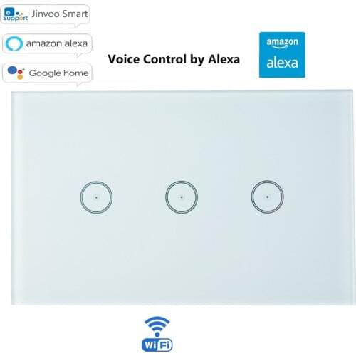 Wifi Smart Wall Light Switch US 3 Gang Tempered GlassTouch Panel Wireless Switch Wifi Remote Lamps ON/OFF with Amazon Alexa