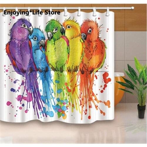 Colorful Bird Shower Curtain Waterproof Fabric Shower Curtain Bathroom Decoration 72 x 72 with 12 Hooks