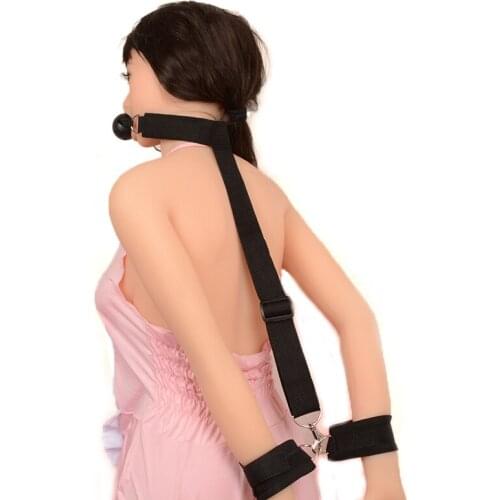 Adult Games Sex Fetish Bondage Restraints Adjustable Mouth Gag Collar with Handcuffs Sex Toys for Couples Erotic Toys Sexshop