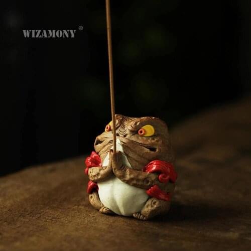 Wizamony Jingdezhen immortal toad hand carved incense stick to attract wealth censer teapet purely handmade