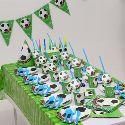 Green Soccer Sport Theme Football Banner Cup Knife Kids Boys Baby Birthday Decorative Party Event Supplies