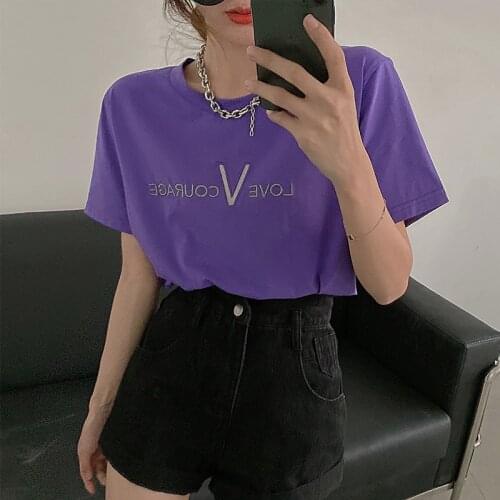 2021 Loose O collar cotton embroidery T-shirts women short sleeve summer Korean version Tees Trend Tops woman tshirts