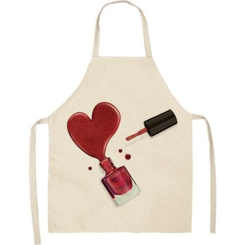 Women Nail Polish Lipstick Pattern Cotton Linen Aprons for Kitchen 53*65cm Home Cooking Baking Cleaning Accessories