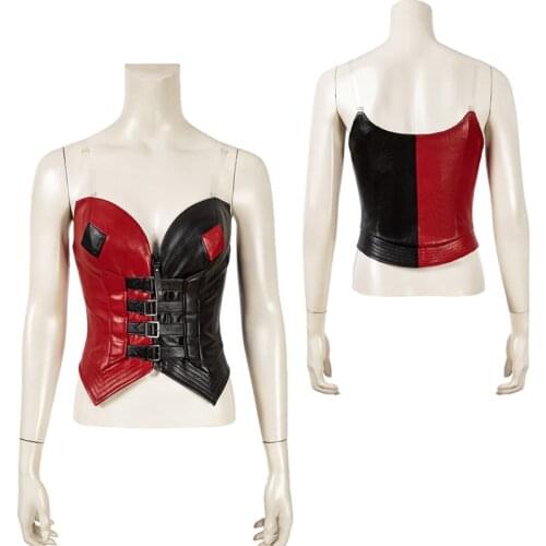Movie Suicide 2 Joker Girl Quinzel Cosplay Costume Adults Women Red and Black Bodice Halloween Party Corset