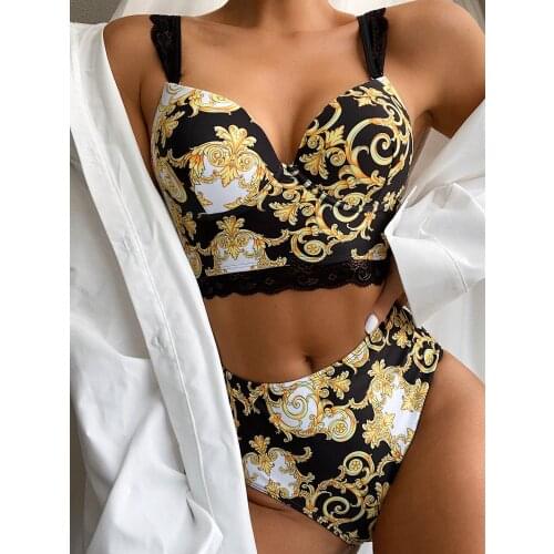 SAILBEE High Waist Paisley Print Bikini Push Up Swimwear Women Underwire Swimsuit Female Sexy Lace Bikinis Straps Bathing Suit