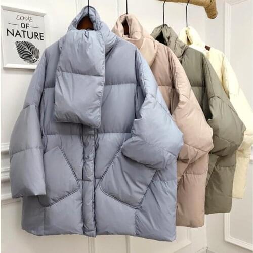 SEDUTMO Winter Oversize Duck Down Coat Women Fashion Thick Short Casual Jacket Autumn Fashion Parkas With Scarf ED1284