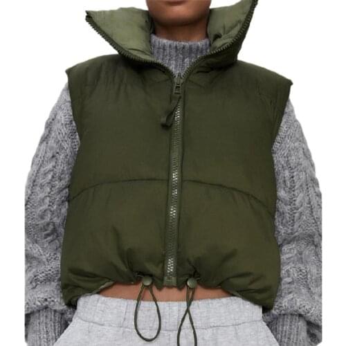 Women Vest Coat Double Sides Stand Collar Zipper Autumn Winter Sleeveless Drawstring Short Ladies Warm Waistcoat Outerwear