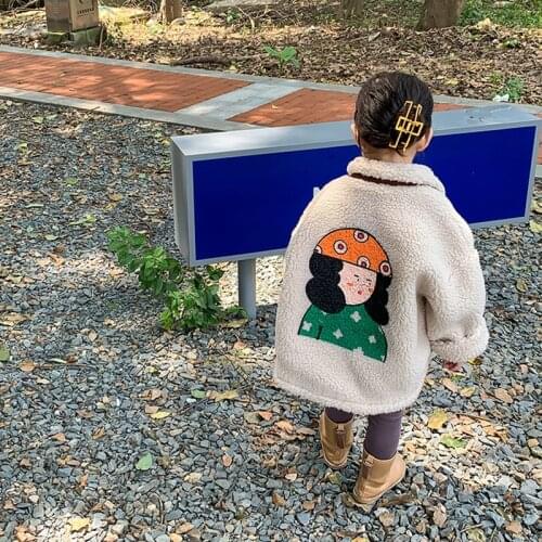 Girls Winter cartoon woolen oversized jackets 2021 children fashion loose coats 1-6Y