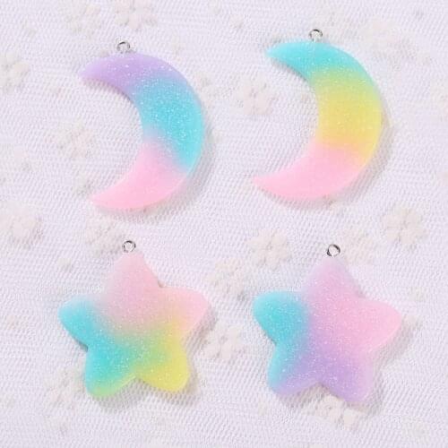 12pcs resin moon and star necklace charms very cute keychain pendant necklace pendant for DIY decoration