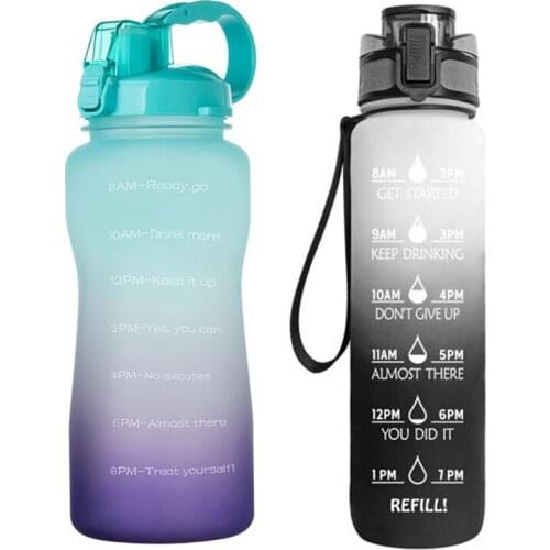 2PCS Water Bottle With Time Marker, Extra Large Motivational Bottle With Straw, 68 Oz & 32OZ