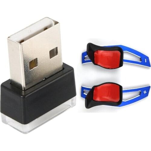3 Pcs Car Accessories: 1 Pcs Mini Portable Mini USB Led Car Light & 2 Pcs Steering Wheel Shift Paddle Blue