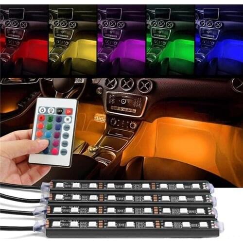 4Pcs/Lot 9LED 12V 5050SMD Car Interior Atmosphere Lamp Light Decorative Lamp Light Remote Control Atmosphere Bulbs