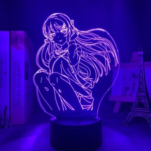 Anime 3d Lamp Mai Sakurajima Figure Nightlight for Bedroom Decor Night Light Birthday Gift Bunny Girl Manga Led Light