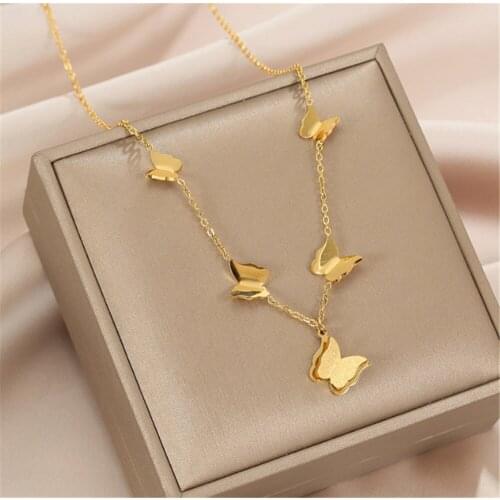 316L Stainless Steel Five Butterfly Titanium Steel Necklace Stacking Chain Necklace