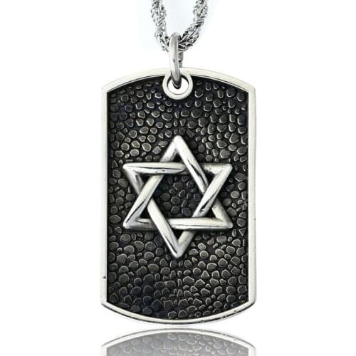 Unicursal Hexagram Star Stainless Steel Pendant Dog Tag Necklace Chain