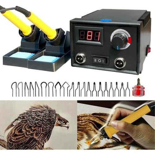 Wood Burner Adjustable Temperature Digital Display Pyrography Dual Pen Burning Machine Gourd Wood Crafts Tool Kit Soldering Iron