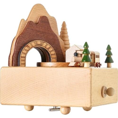 Wooden Musical Box Featuring Mountain Tunnel With Small Moving netic Train Plays Home Decor Crafts Ornaments for Girlfriend Gift