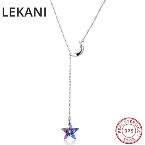 LEKANI Crystals From SWAROVSKI Long Chain Necklaces Pendants Real 925 Silver Star Collares For Women Girls Gifts Fine Jewelry