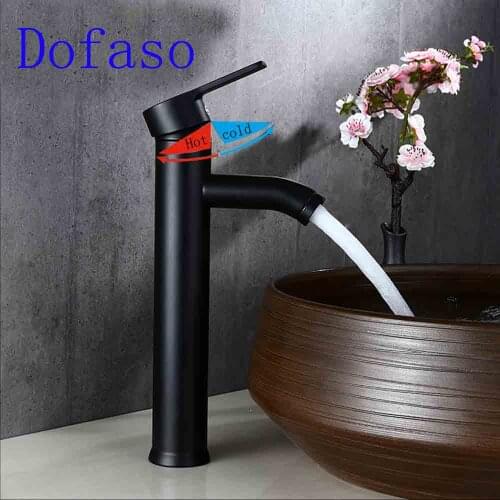 Dofaso 30cm height bathroom black faucet basin hot and cold mixer faucets 304 black oil bath tap
