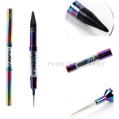 Dual-ended Nail Art Dotting Pen Crayon Rhinestone Crystal Picker Metal Handle Dazzling Color Wax Pencil Manicure Tools
