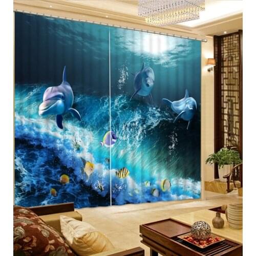 Photo 3D Curtains for Living Room Window OCEAN DOLPHIN 3D curtains