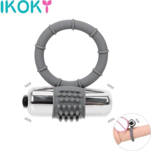 IKOKY Silicone Penis Rings Male Delay Ejaculation Vibration Cock Rings Bullet Vibrator Clitoris Stimulator Sex Toys for Men
