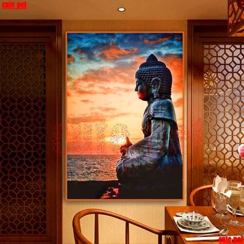 Cute pet DIY diamond painting Buddha icon in the sunset Gift Square Drill Round Diamond 5d full diamond Mosaic Embroidery puzzle