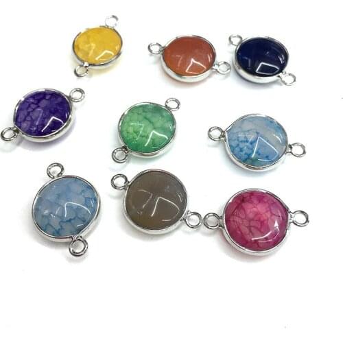 Natural Agates Stone Pendant Connector Section Round Shape Pendant Connector For Jewelry Making Accessories Size 14x14mm