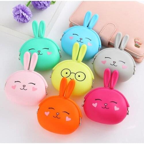 Korean Cute Bunny Purse Candy Colors Bag Lady Packet Key Cases Fashion Cartoon Silicone Coin Cases Gifts Wholesale