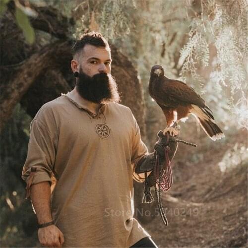 Medieval Pirate Viking Costume Men Groom Tunic Lace Up Shirts Templars Retro Middle Ages Cosplay Halloween Adult Carnival Party