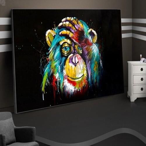 Colorful Thinking Monkey Graffiti Art Paintings on the Wall Art Posters and Prints Street Art Abstract Animals Nordic Pictures