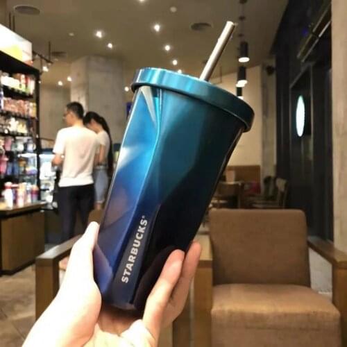 Creative Simple Thermos Cup Cherry Blossom Straw Stainless Steel Accompanying Cup Male And Female Student Couple Gift Water Cup