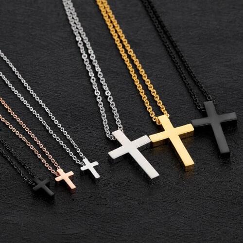 Cool Mens Simple Style Cross Pendant Chain Gold Black Color Pendant Necklace Jewelry Small Large Size