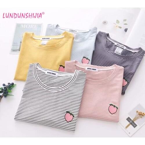 Женские полосатые футболки LUNDUNSHIJIA China At AliExpress
