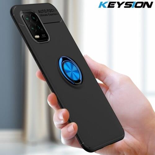 KEYSION Metal Ring Case For Xiaomi Mi 10 Lite 10 Youth 5G Matte Silicone Shockproof Back Phone Cover for Xiaomi Mi 10 10 Pro 5G
