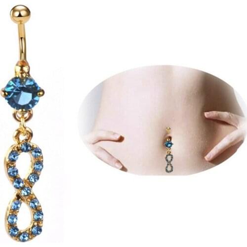 Fashion Gold Color Dangle Bars Navel & Bell Button Rings Crystal 8 shapes Pendant Body Jewelry Navel Piercing Rings Wholesale