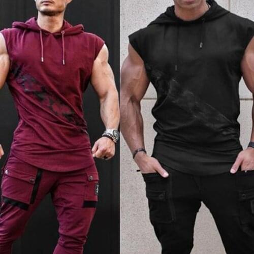 Sleeveless mens Training T Shirt Fashion New Sports And Leisure T Shirt Hooded Gym Training Quick Drying Tops