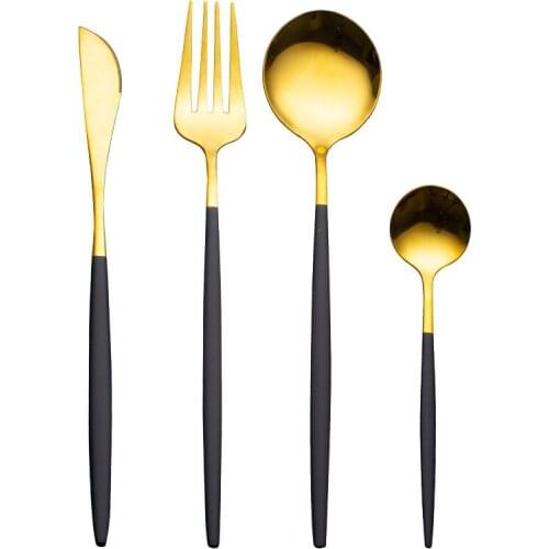 Thin stainless steel 410 Portuguese tableware cutlery set golden paint cutlery spoon four-piece dessert tableware
