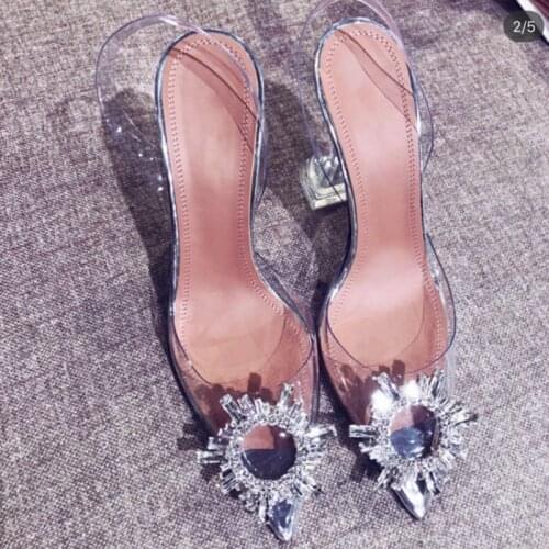 2021 Summer New Pointed Transparent Sandals Female Stiletto High Heels Sexy Female High Heels with Rhinestones