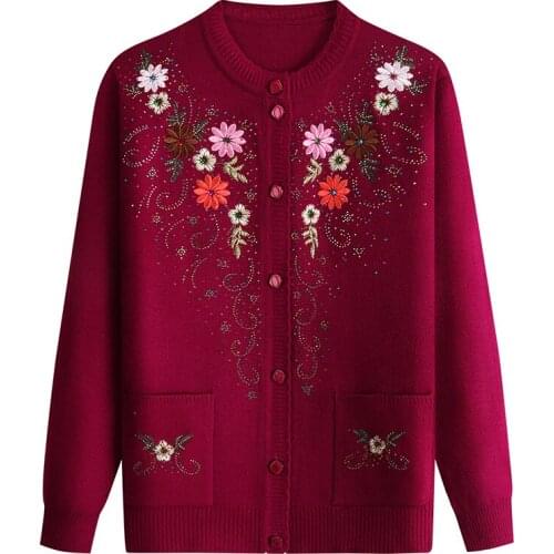 News Womens Wear Sweater Cardigan Middle Aged And Elderly Female Autumn Winter Loose Coat Tops Mom Clothes Grandma Popular