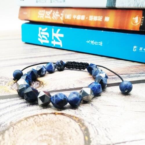 Wholesale Fashion Natural Sodalite stone and hematite braided adjust bracelet mens bead bracelet jewelry 50pcs/lot+free shippin