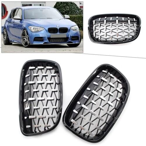 2Pcs Car Front Hood Kidney Grill Mesh Grille For BMW F20 1Series 118i 120i 125i 2011 2012 2013 2014 ABS Diamond Car-Styling