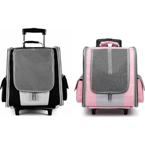 Pet Rolling Carrier Dog Backpack with Wheels Breathable Cats Puppies Travel Bag Tote Airline Approved Outdoor for Hiking Walking